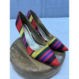 Torta Caliente Shoes Womens Size 11M Pointed Toe Mid Heel Pumps Striped Multicol